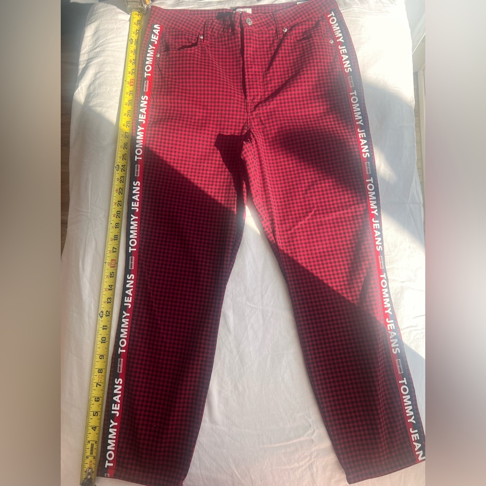 Tommy Hilfiger Women Red and Black Checkered Pants gingham